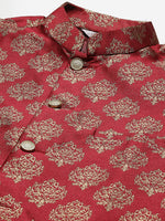 Thumbnail for Jompers Men's Solid Kurta Pyjama With Floral Maroon Printed Nehru Jacket - Distacart
