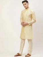 Thumbnail for Jompers Men's Solid Kurta Pyjama With Floral Maroon Printed Nehru Jacket - Distacart