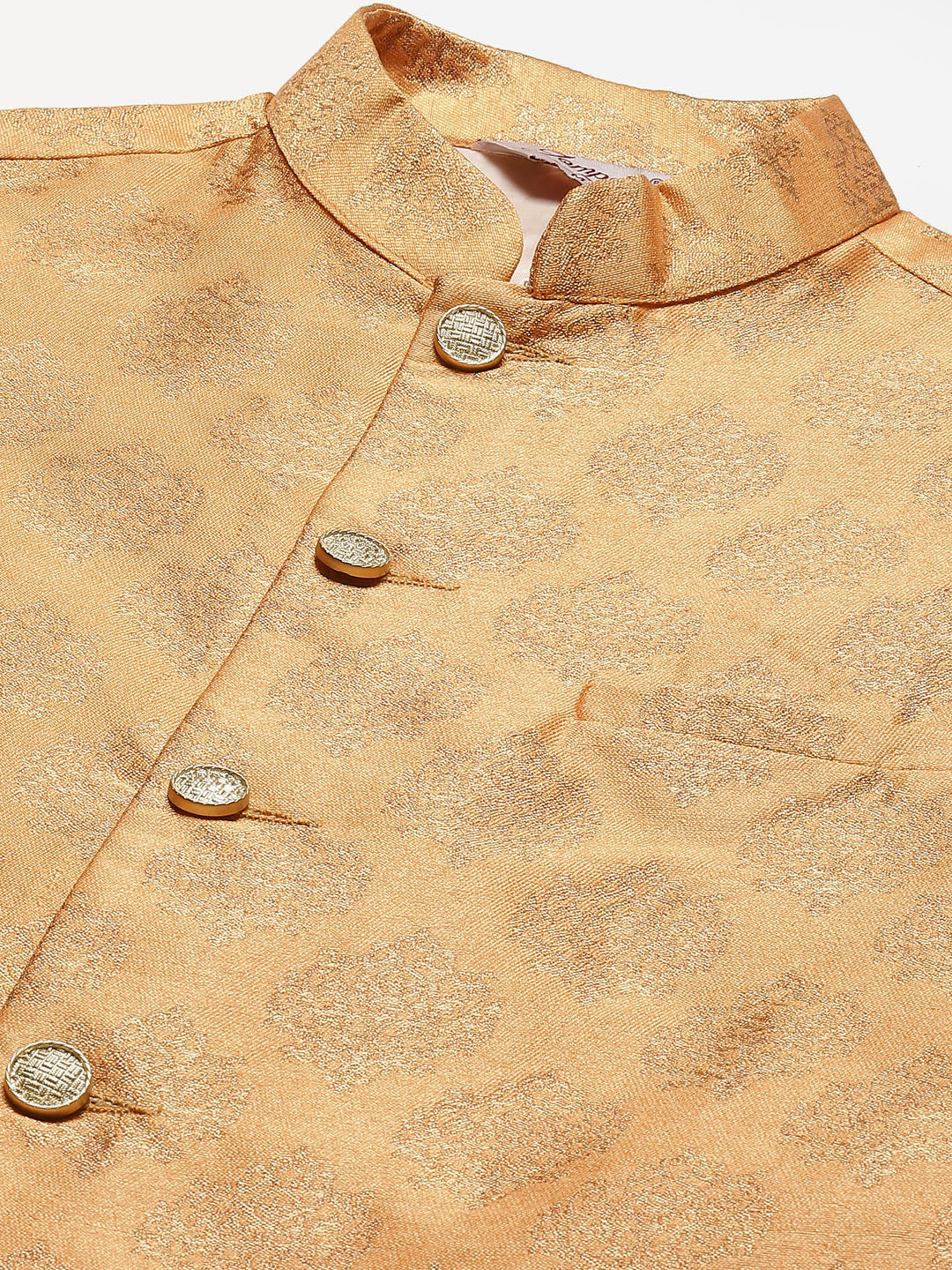 Jompers Men's Solid Kurta Pyjama With Floral Peach Printed Nehru Jacket - Distacart