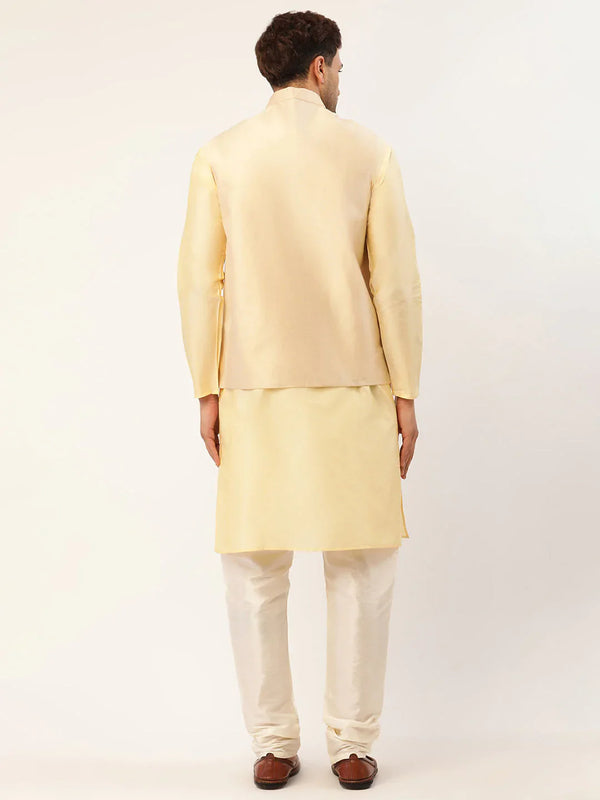 Jompers Men's Solid Kurta Pyjama With Cream Embroidered Nehru Jacket - Distacart