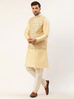 Thumbnail for Jompers Men's Solid Kurta Pyjama With Cream Embroidered Nehru Jacket - Distacart