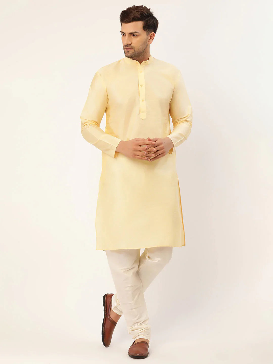 Jompers Men's Solid Kurta Pyjama With Cream Embroidered Nehru Jacket - Distacart