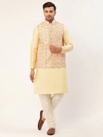 Thumbnail for Jompers Men's Solid Kurta Pyjama With Pink Embroidered Nehru Jacket - Distacart