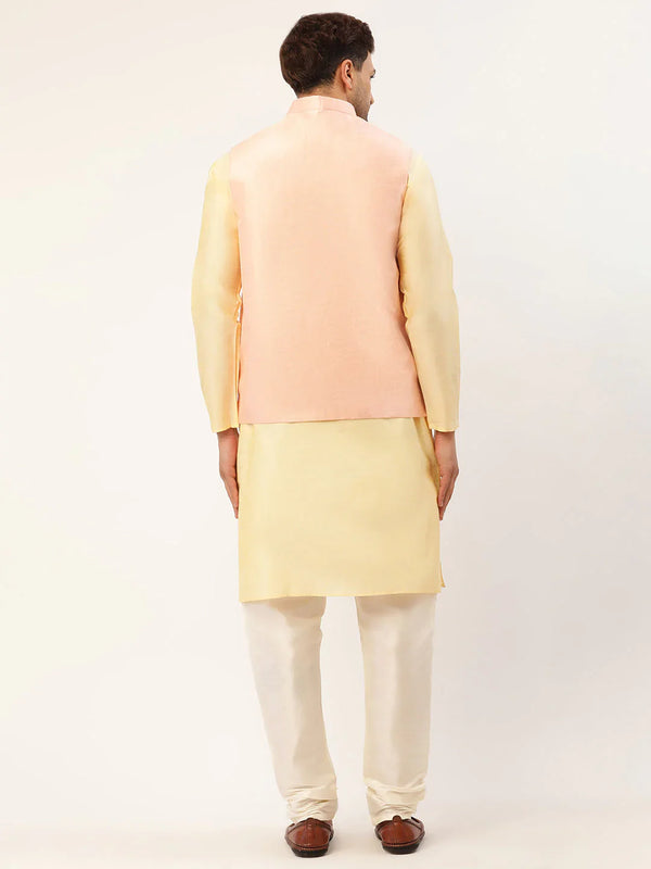 Jompers Men's Solid Kurta Pyjama With Pink Embroidered Nehru Jacket - Distacart