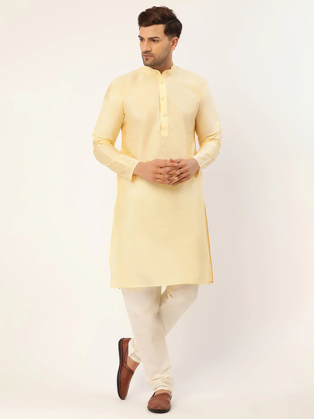 Jompers Men's Solid Kurta Pyjama With Pink Embroidered Nehru Jacket - Distacart