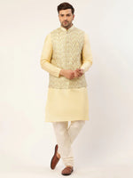 Thumbnail for Jompers Men's Solid Kurta Pyjama With Pista Green Embroidered Nehru Jacket - Distacart