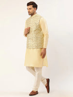 Thumbnail for Jompers Men's Solid Kurta Pyjama With Pista Green Embroidered Nehru Jacket - Distacart