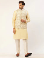 Thumbnail for Jompers Men's Solid Kurta Pyjama With White Embroidered Nehru Jacket - Distacart