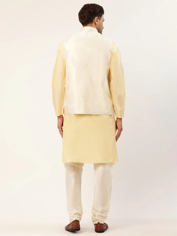 Jompers Men's Solid Kurta Pyjama With White Embroidered Nehru Jacket - Distacart