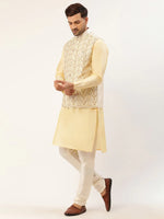 Thumbnail for Jompers Men's Solid Kurta Pyjama With White Embroidered Nehru Jacket - Distacart