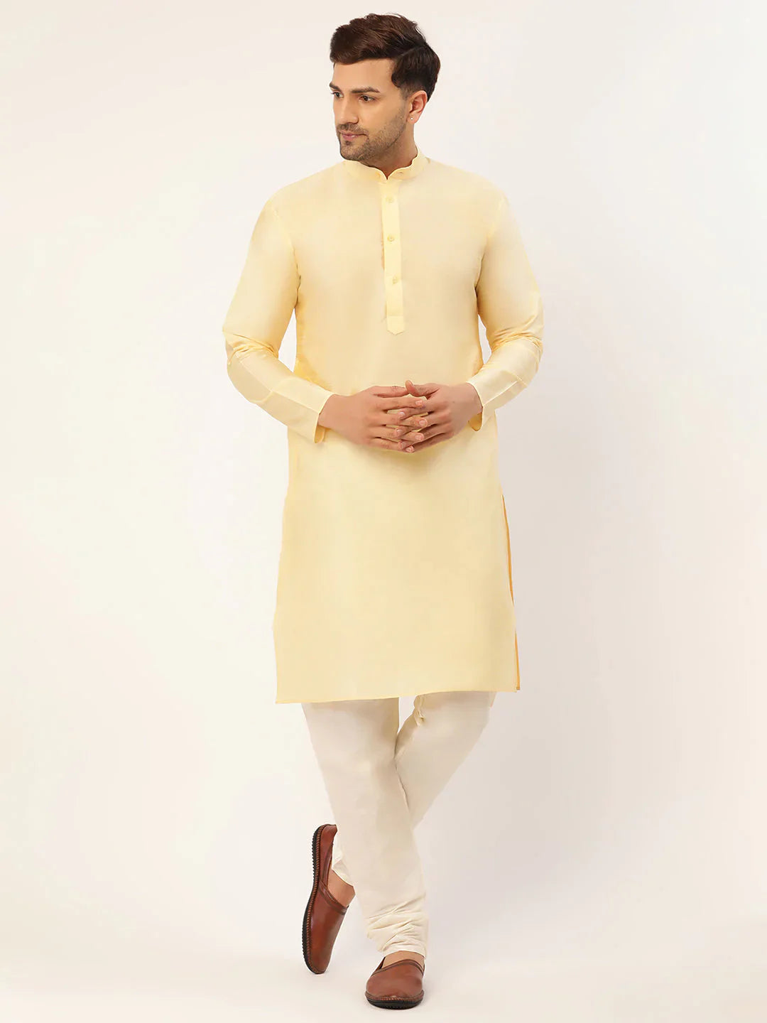 Jompers Men's Solid Kurta Pyjama With White Embroidered Nehru Jacket - Distacart