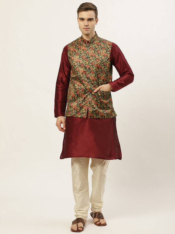 Jompers Men's Printed Nehru Jacket and Kurta Pyjama Set - Black - Distacart