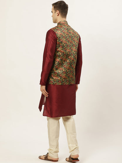 Jompers Men's Printed Nehru Jacket and Kurta Pyjama Set - Black - Distacart
