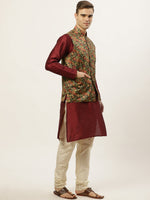Thumbnail for Jompers Men's Printed Nehru Jacket and Kurta Pyjama Set - Black - Distacart