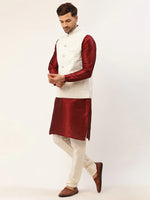 Thumbnail for Jompers Men's Solid Kurta Pyjama With White Embroidered Nehru Jacket - Distacart