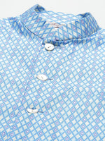 Thumbnail for Jompers Men's Ikat Printed Nehru Jacket and Kurta Pyjama Set - Sky Blue - Distacart
