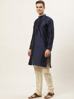 Thumbnail for Jompers Men's Ikat Printed Nehru Jacket and Kurta Pyjama Set - Sky Blue - Distacart