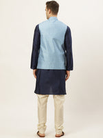 Thumbnail for Jompers Men's Ikat Printed Nehru Jacket and Kurta Pyjama Set - Sky Blue - Distacart