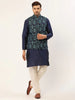 Jompers Men's Solid Kurta Pyjama With Blue Woven Design Nehru Jacket - Distacart
