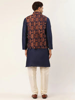 Thumbnail for Jompers Men's Solid Kurta Pyjama With Bronze Woven Design Nehru Jacket - Distacart