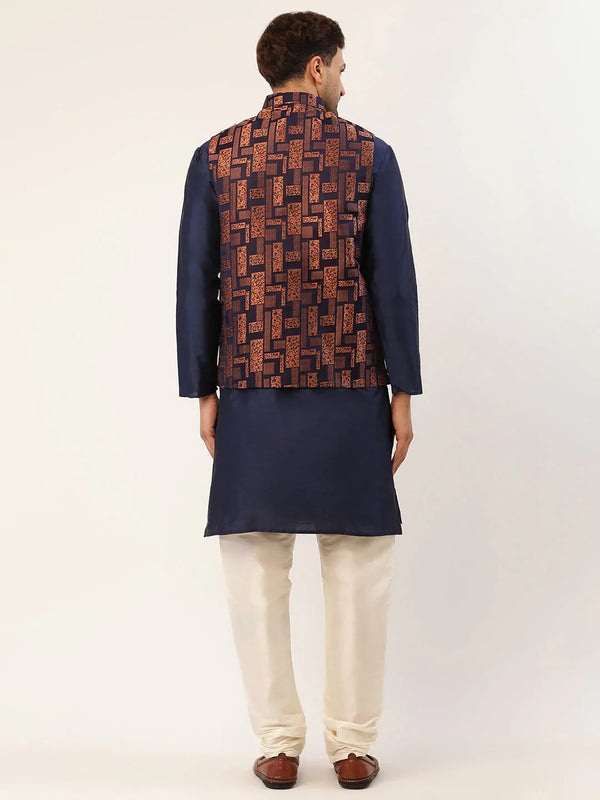 Jompers Men's Solid Kurta Pyjama With Bronze Woven Design Nehru Jacket - Distacart