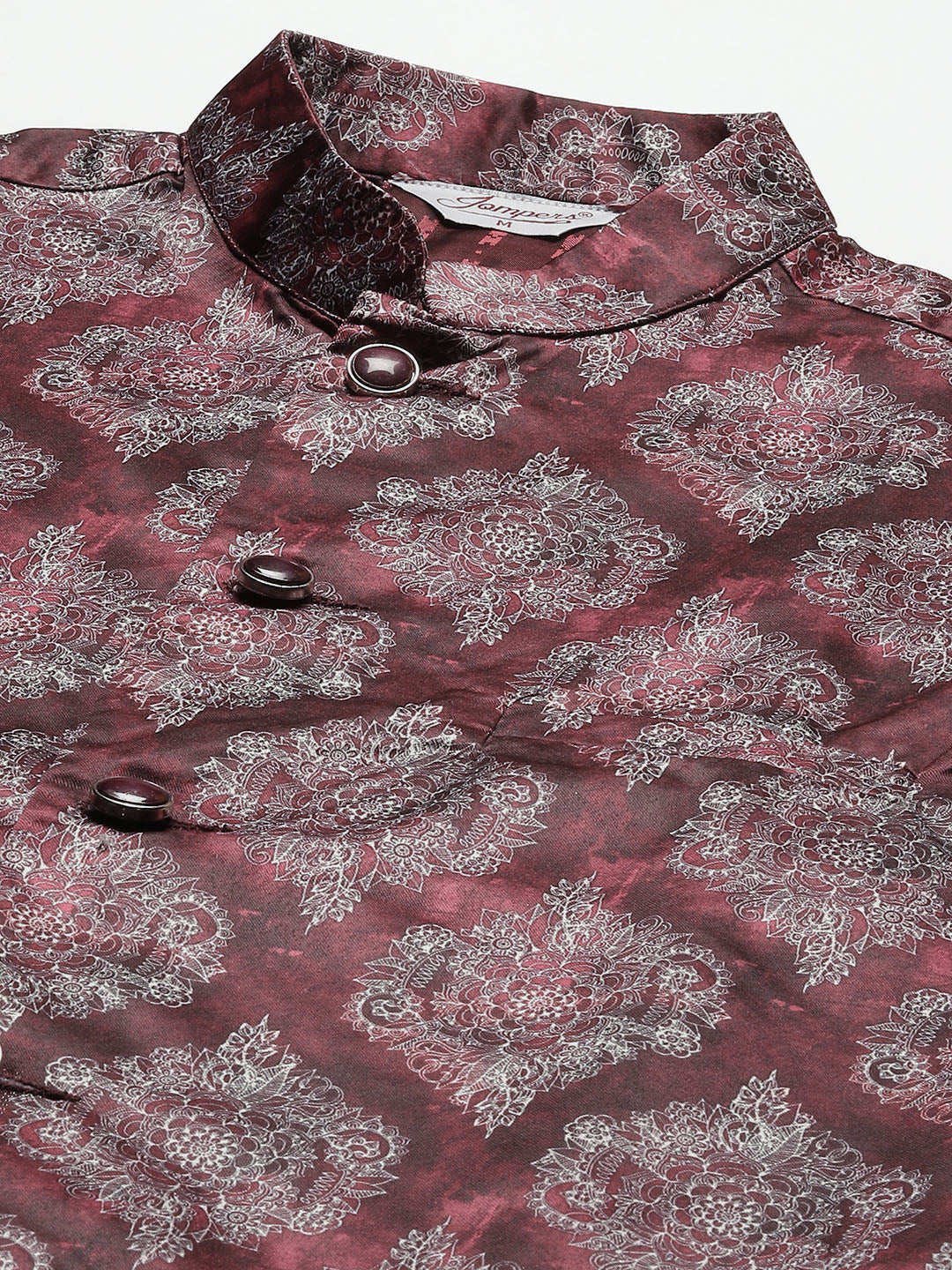 Jompers Men's Printed Nehru Jacket and Kurta Pyjama Set - Maroon - Distacart