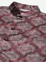Thumbnail for Jompers Men's Printed Nehru Jacket and Kurta Pyjama Set - Maroon - Distacart