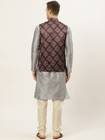 Thumbnail for Jompers Men's Printed Nehru Jacket and Kurta Pyjama Set - Maroon - Distacart