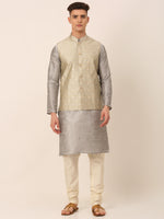 Thumbnail for Jompers Men's Woven Design Nehru Jacket and Kurta Pyjama Set - Beige - Distacart