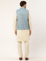 Thumbnail for Jompers Men's Woven Design Nehru Jacket and Kurta Pyjama Set - Sky Blue - Distacart