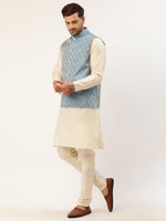 Thumbnail for Jompers Men's Woven Design Nehru Jacket and Kurta Pyjama Set - Sky Blue - Distacart