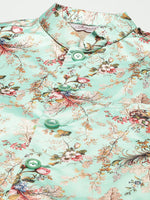 Thumbnail for Jompers Men's Floral Printed Nehru Jacket and Kurta Pyjama Set - Lime - Distacart