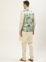 Thumbnail for Jompers Men's Floral Printed Nehru Jacket and Kurta Pyjama Set - Lime - Distacart