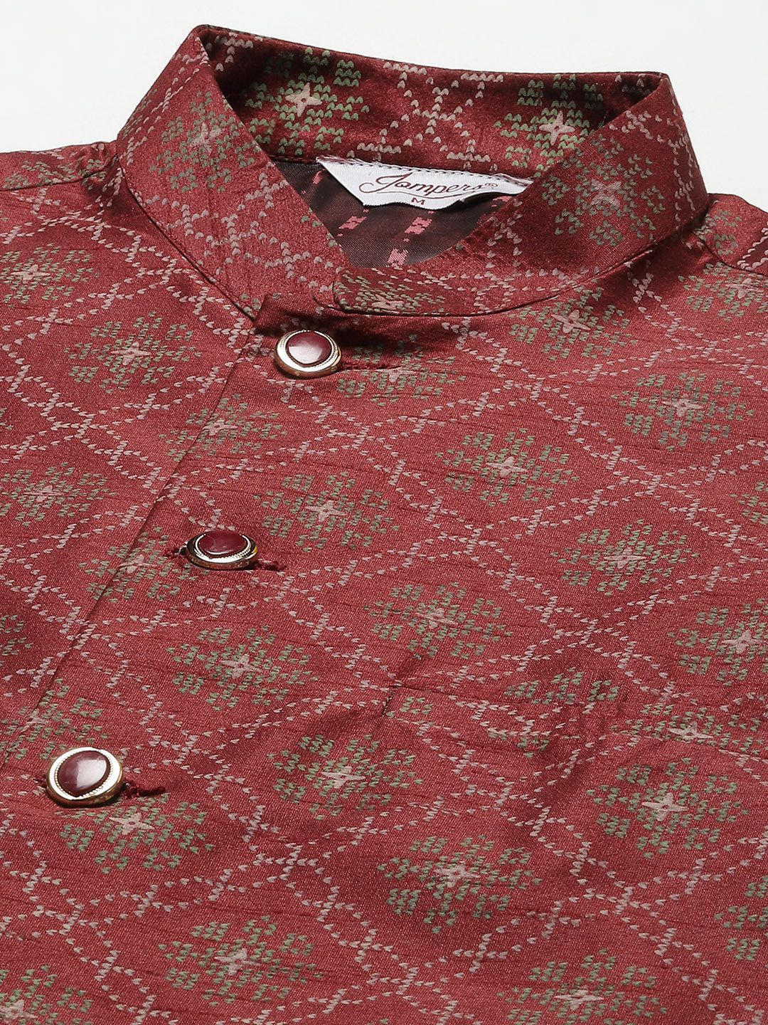 Jompers Men's Printed Nehru Jacket and Kurta Pyjama Set - Maroon - Distacart