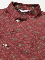 Thumbnail for Jompers Men's Printed Nehru Jacket and Kurta Pyjama Set - Maroon - Distacart