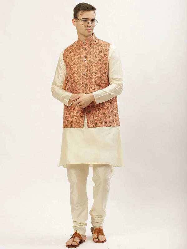 Jompers Men's Printed Nehru Jacket and Kurta Pyjama Set - Orange - Distacart