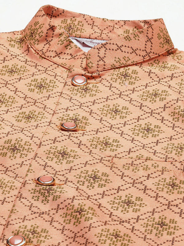 Jompers Men's Printed Nehru Jacket and Kurta Pyjama Set - Orange - Distacart