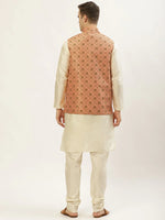 Thumbnail for Jompers Men's Printed Nehru Jacket and Kurta Pyjama Set - Orange - Distacart