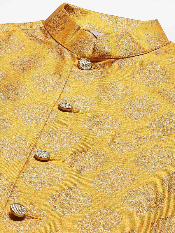 Jompers Men's Solid Kurta Pyjama With Floral Mustard Printed Nehru Jacket - Distacart
