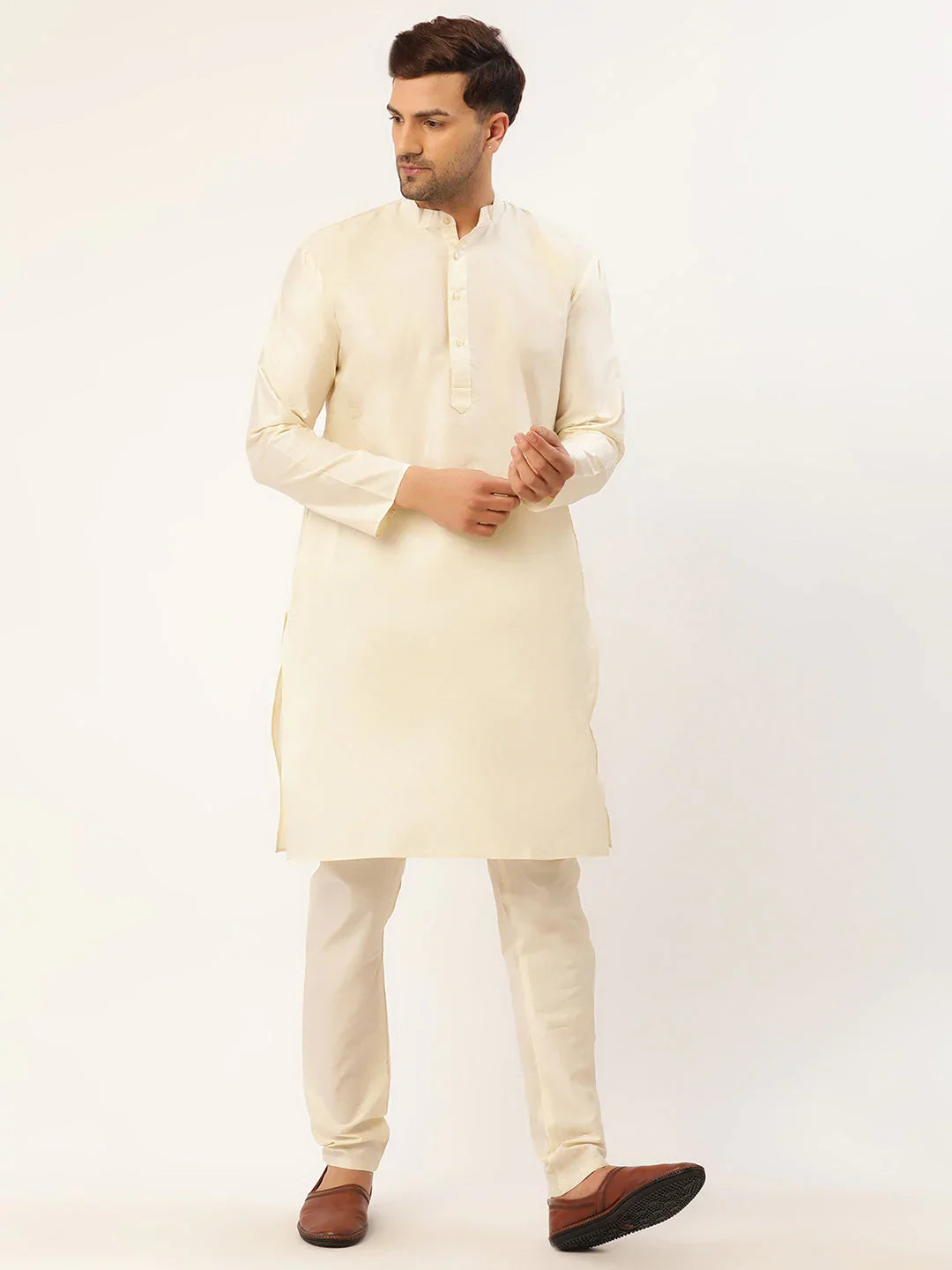 Jompers Men's Solid Kurta Pyjama With Maroon Floral Embroidered Nehru Jacket - Distacart