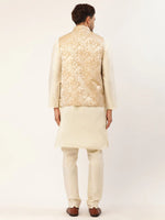 Thumbnail for Jompers Men's Solid Kurta Pyjama With Beige Floral Embroidered Nehru Jacket - Distacart