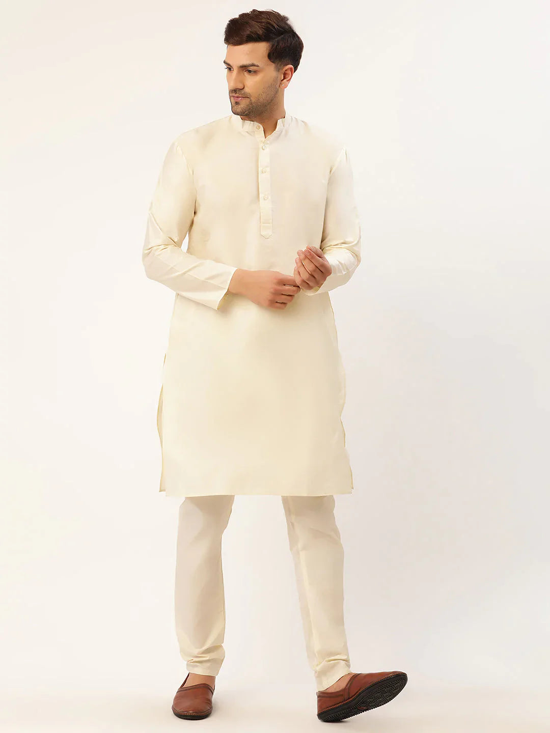 Jompers Men's Solid Kurta Pyjama With Blue Floral Embroidered Nehru Jacket - Distacart