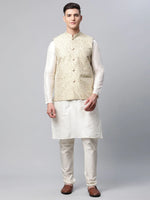 Thumbnail for Jompers Men's Dupion Silk Kurta Pyjama With Beige Printed Nehru Jacket - Distacart