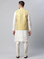 Thumbnail for Jompers Men's Dupion Silk Kurta Pyjama With Lemon Printed Nehru Jacket - Distacart