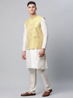 Thumbnail for Jompers Men's Dupion Silk Kurta Pyjama With Lemon Printed Nehru Jacket - Distacart