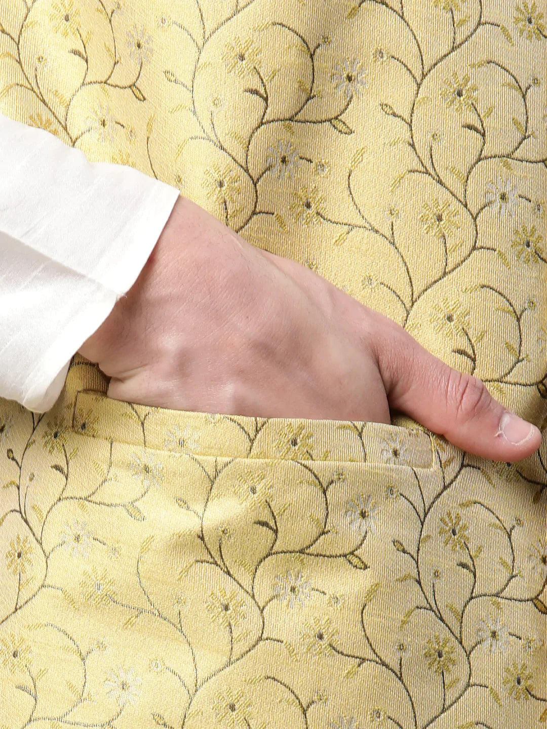 Jompers Men's Dupion Silk Kurta Pyjama With Lemon Printed Nehru Jacket - Distacart