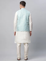 Thumbnail for Jompers Men's Dupion Silk Kurta Pyjama With Sky Blue Printed Nehru Jacket - Distacart
