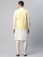 Thumbnail for Jompers Men's Dupion Silk Kurta Pyjama With Yellow Mirror Work Nehru Jacket - Distacart