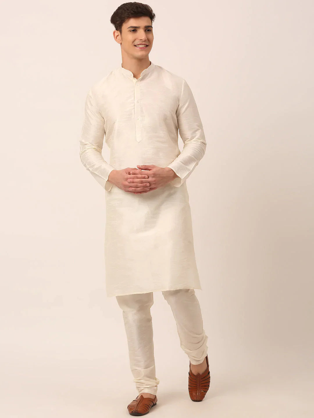 Jompers Men's Solid Kurta Pyjama With Blue Floral Embroidered Nehru Jacket - Distacart