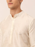 Thumbnail for Jompers Men's Solid Kurta Pyjama With Blue Floral Embroidered Nehru Jacket - Distacart